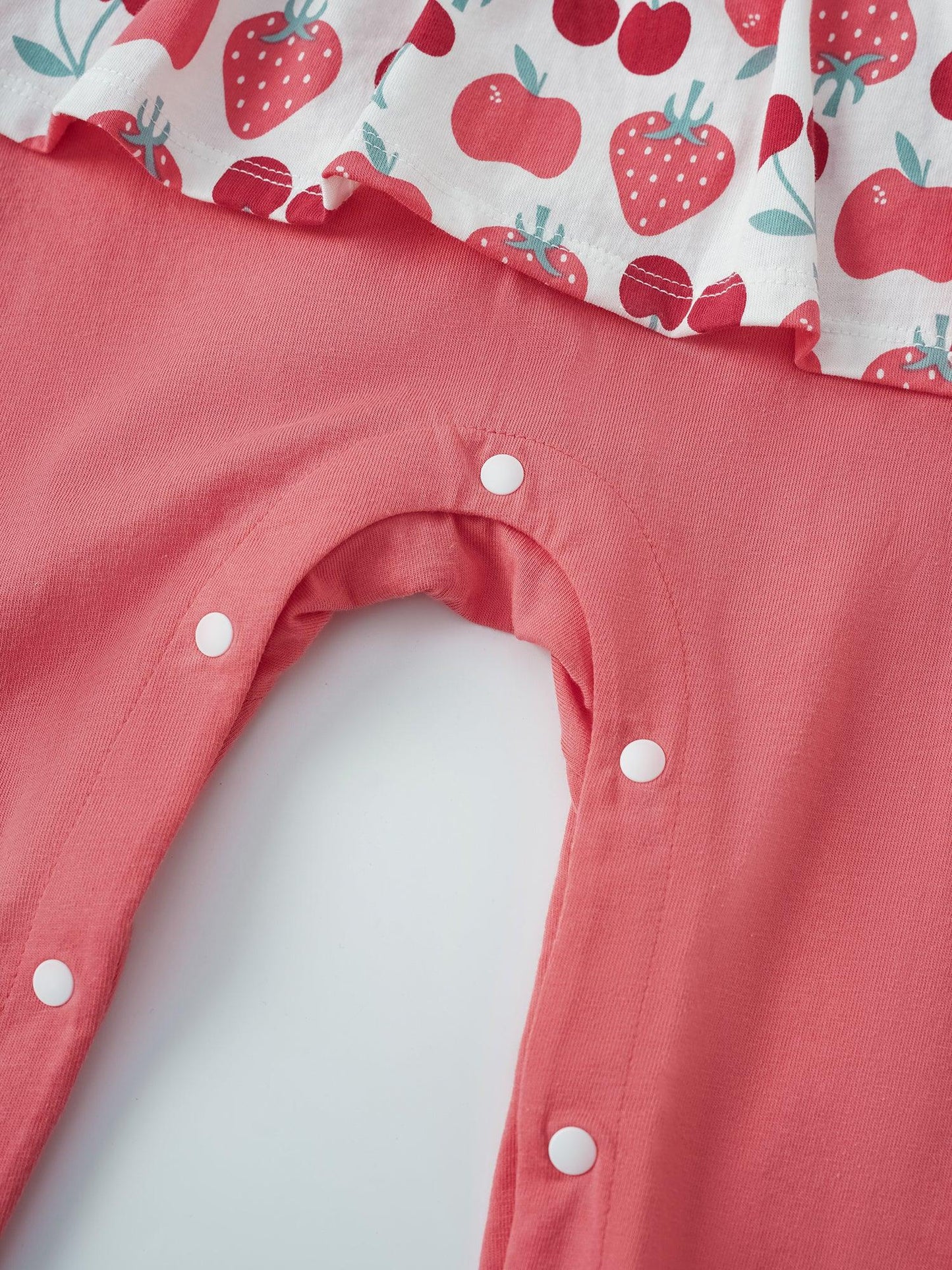 Baby Girls Short Sleeve All-Over Berries Print Two-Tone Romper