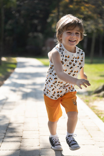 VAUVA Vauva SS23 Safari - Boys Leopard Print Cotton Vest (Orange) Vest