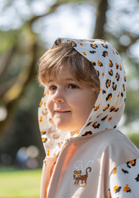 Vauva SS23 Safari - Boys Leopard Print Cotton Short Sleeve Jacket (Khaki)-model image side