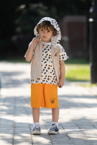 Vauva SS23 Safari - Boys Leopard Print Cotton Short Sleeve Jacket (Khaki)-model image front