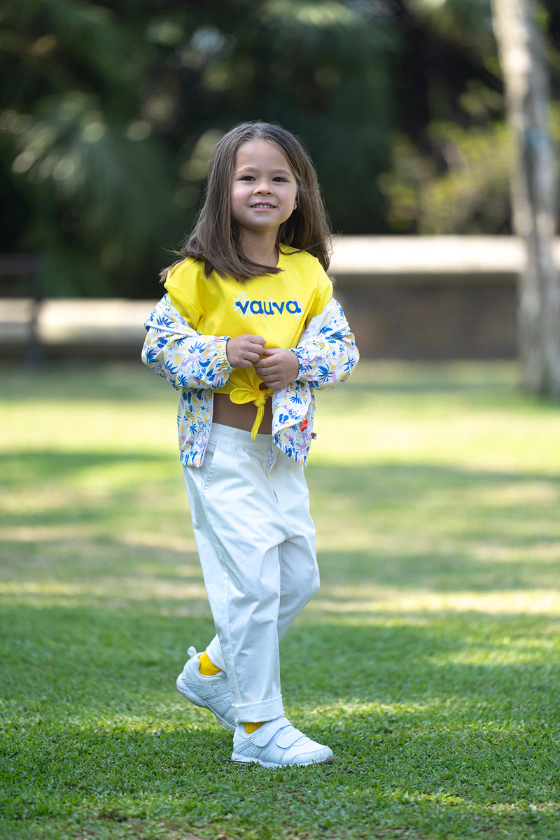 Vauva SS23 Safari - Girls Vauva Logo Print Cotton Short Sleeves Top (Yellow)