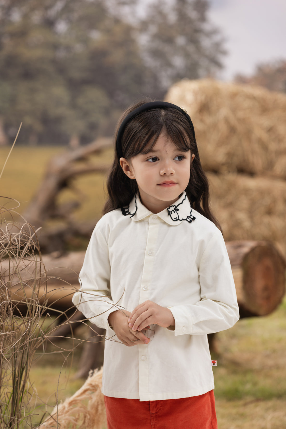 VAUVA Vauva FW23 - Girls Embroidered Collar Long Sleeve Shirt (White) Shirt