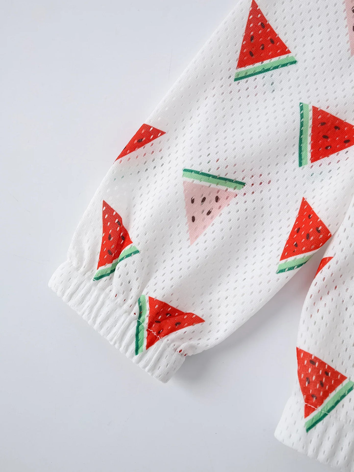 Kid All-Over Watermelon Print Mesh Hooded Zipped Jacket