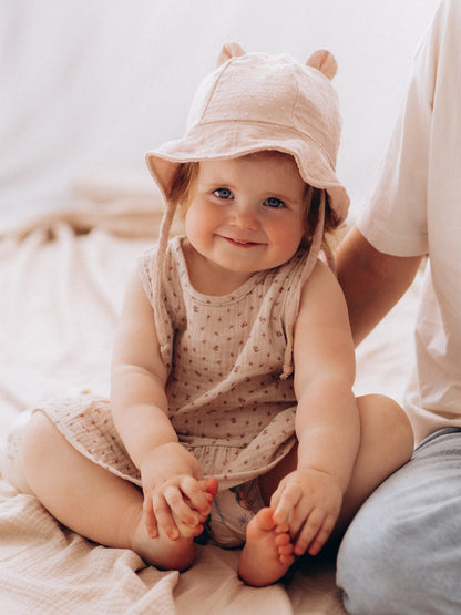 Muslin Sun Hat With Teddy Ears (GOTS)