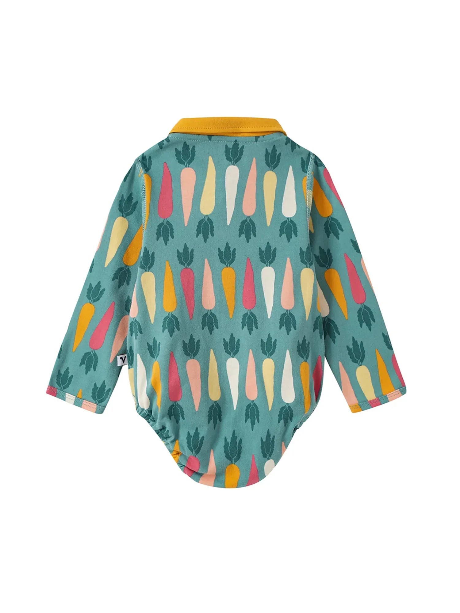 VAUVA Vauva FW23 - Baby Boy Carrot All Over Print Cotton Polo Long Sleeve Bodysuit (Green) Bodysuit