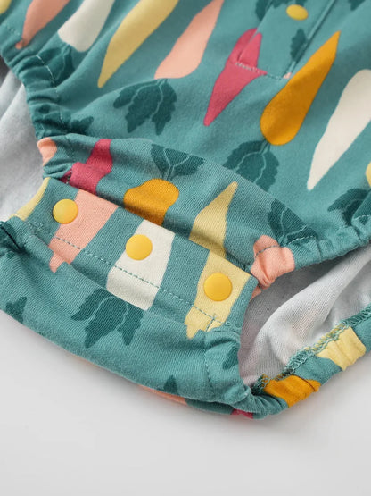 VAUVA Vauva FW23 - Baby Boy Carrot All Over Print Cotton Polo Long Sleeve Bodysuit (Green) Bodysuit