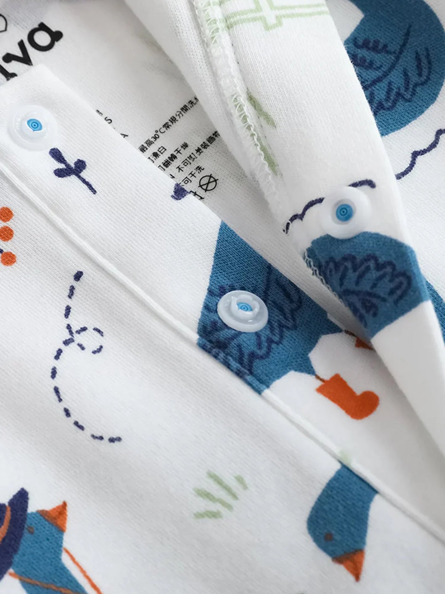 VAUVA Vauva FW23 - Baby Boy White Goose All Over Print Cotton Long Sleeve Bodysuit (White) Bodysuit