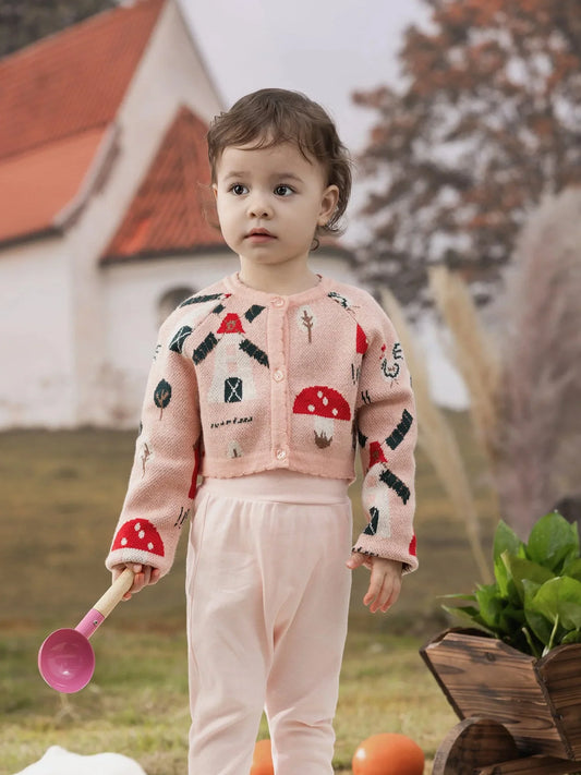 VAUVA Vauva FW23 - Baby Girls Solid Cotton High Waist Trousers (Pink)