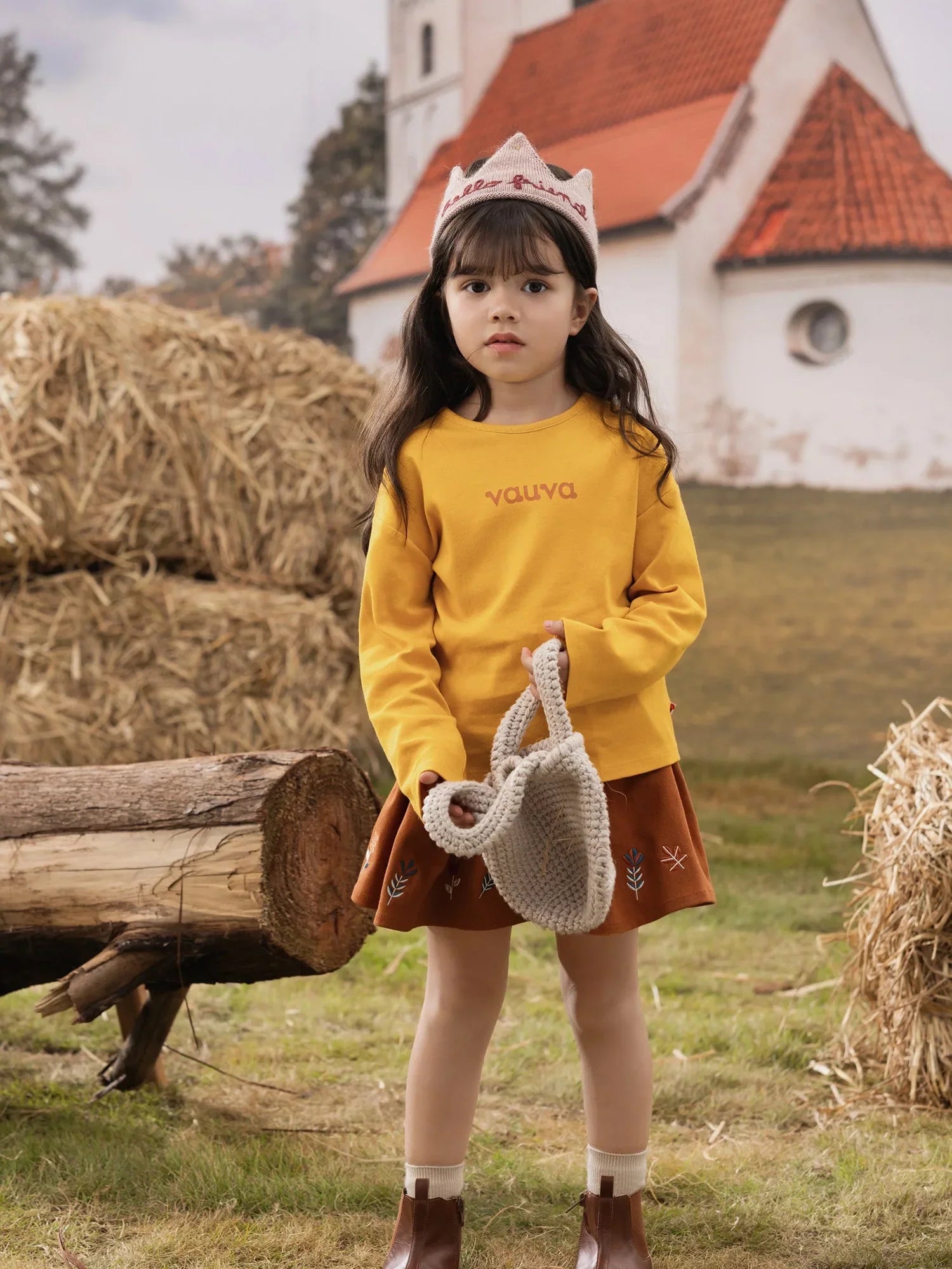 VAUVA Vauva FW23 - Kids Cotton Long Sleeve Crewneck T-Shirt (Natural Yellow) T-shirt