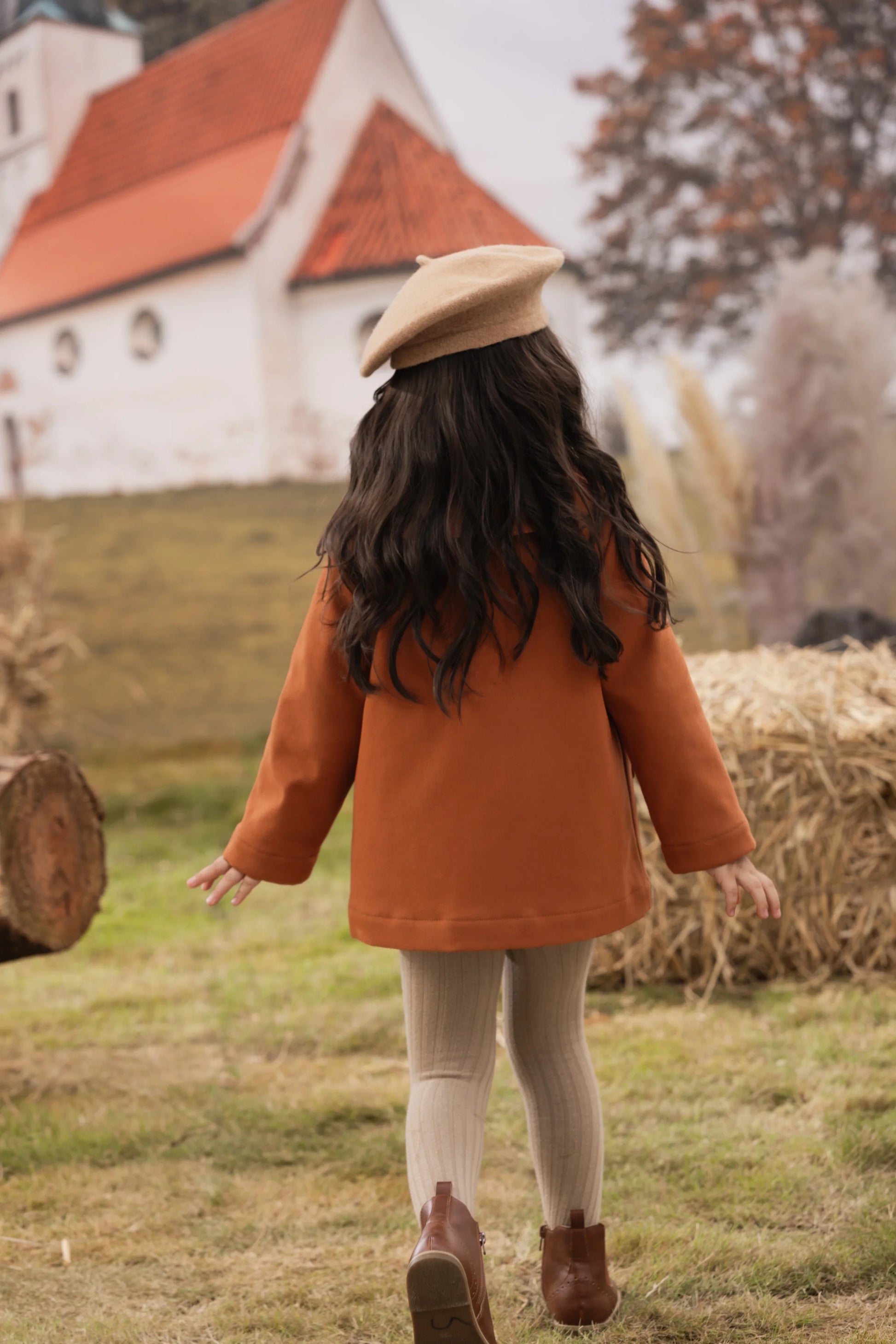 VAUVA Vauva FW23 - Girls Ruffle Collar Embroidered Coat (Brown) Coat & Jacket