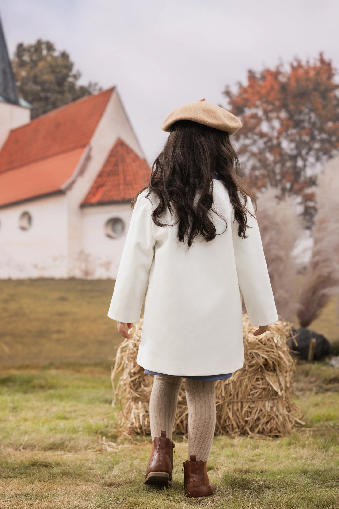 VAUVA Vauva FW23 - Girls Embroidered Twill Cotton Coat (White) Coat & Jacket