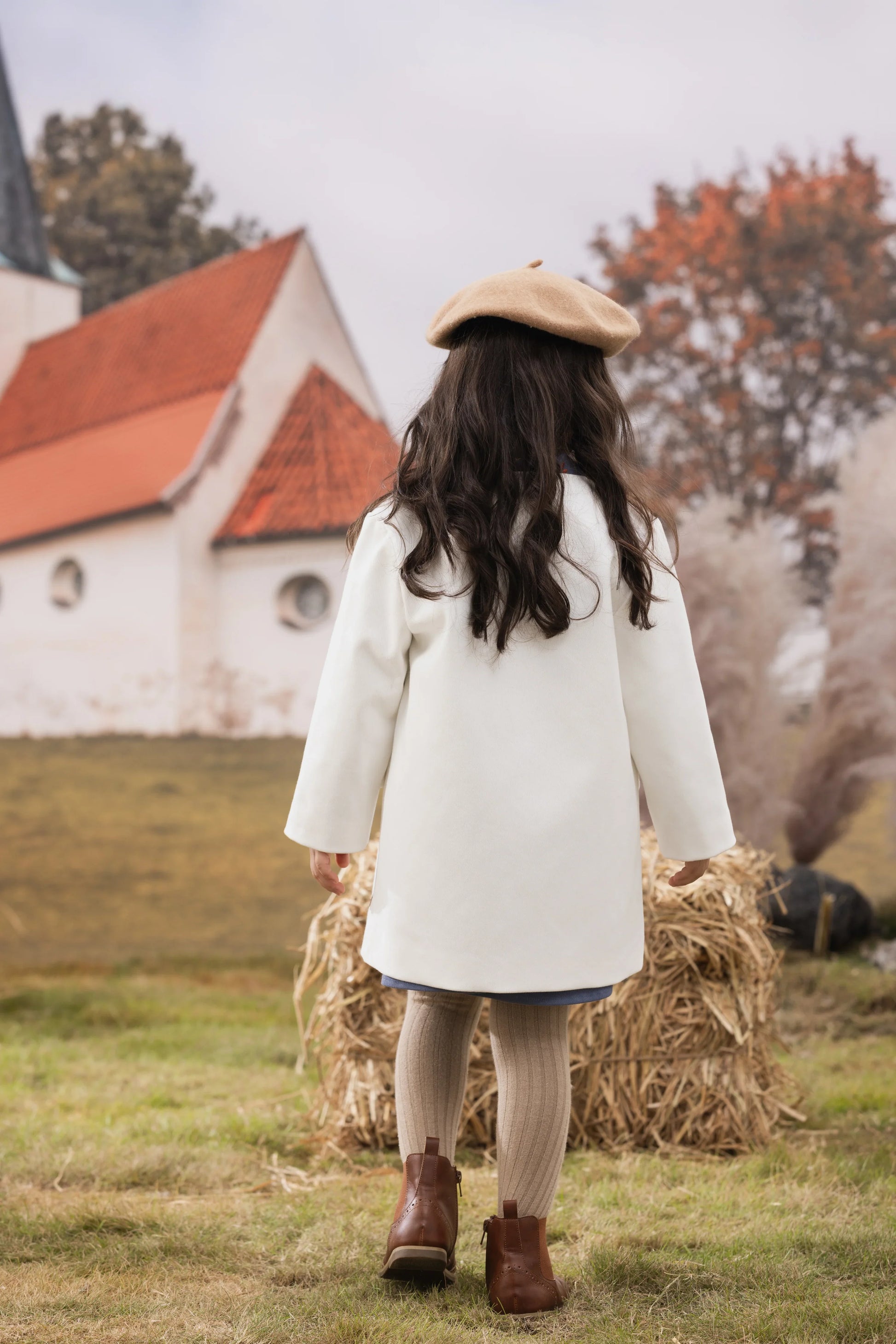 VAUVA Vauva FW23 - Girls Embroidered Twill Cotton Coat (White) Coat & Jacket
