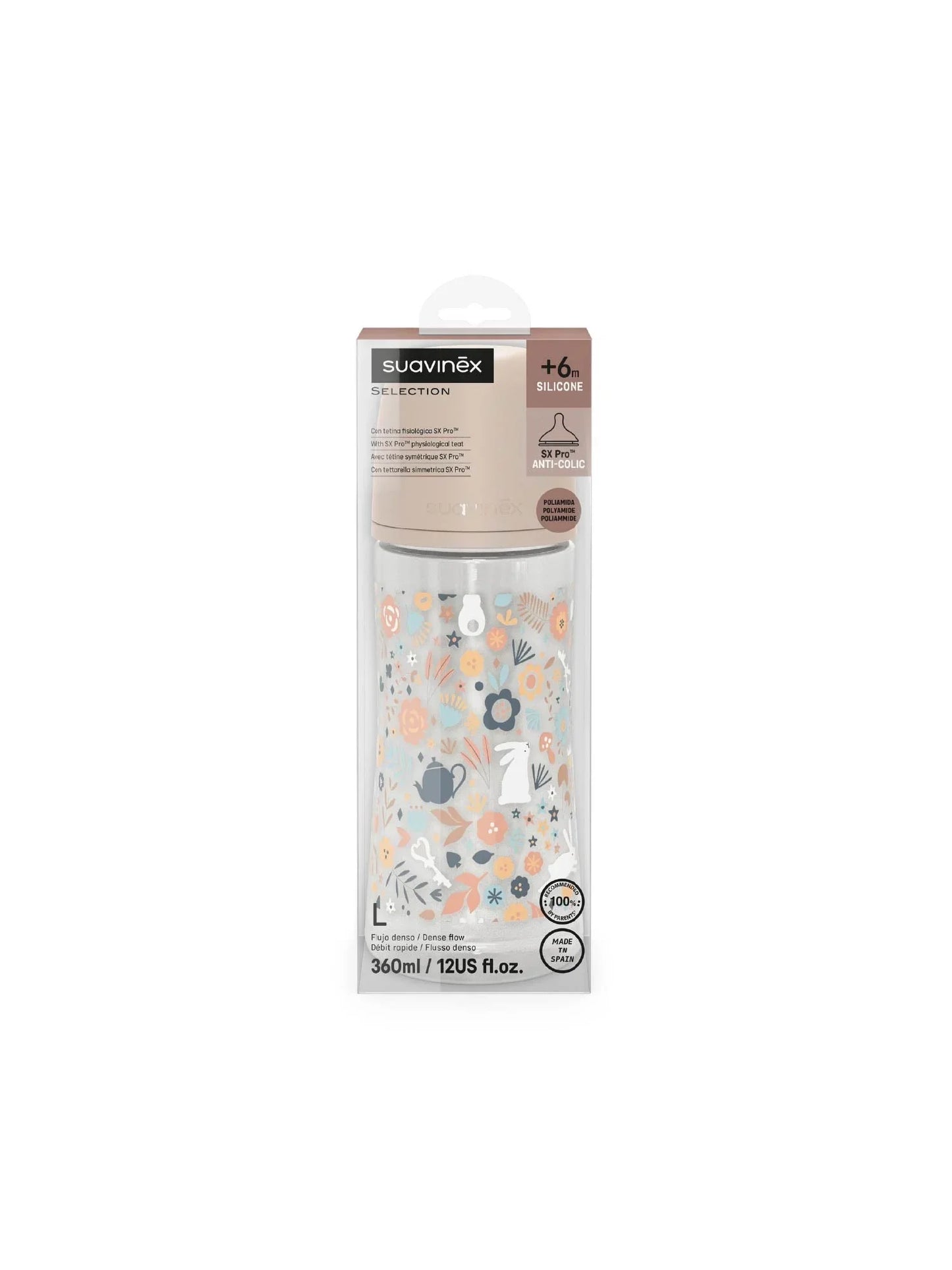 Feeding Bottle (PA) 360ml Dense Flow +6M SX Pro anti-colic Teat  - Wonderland  Liberty Pink