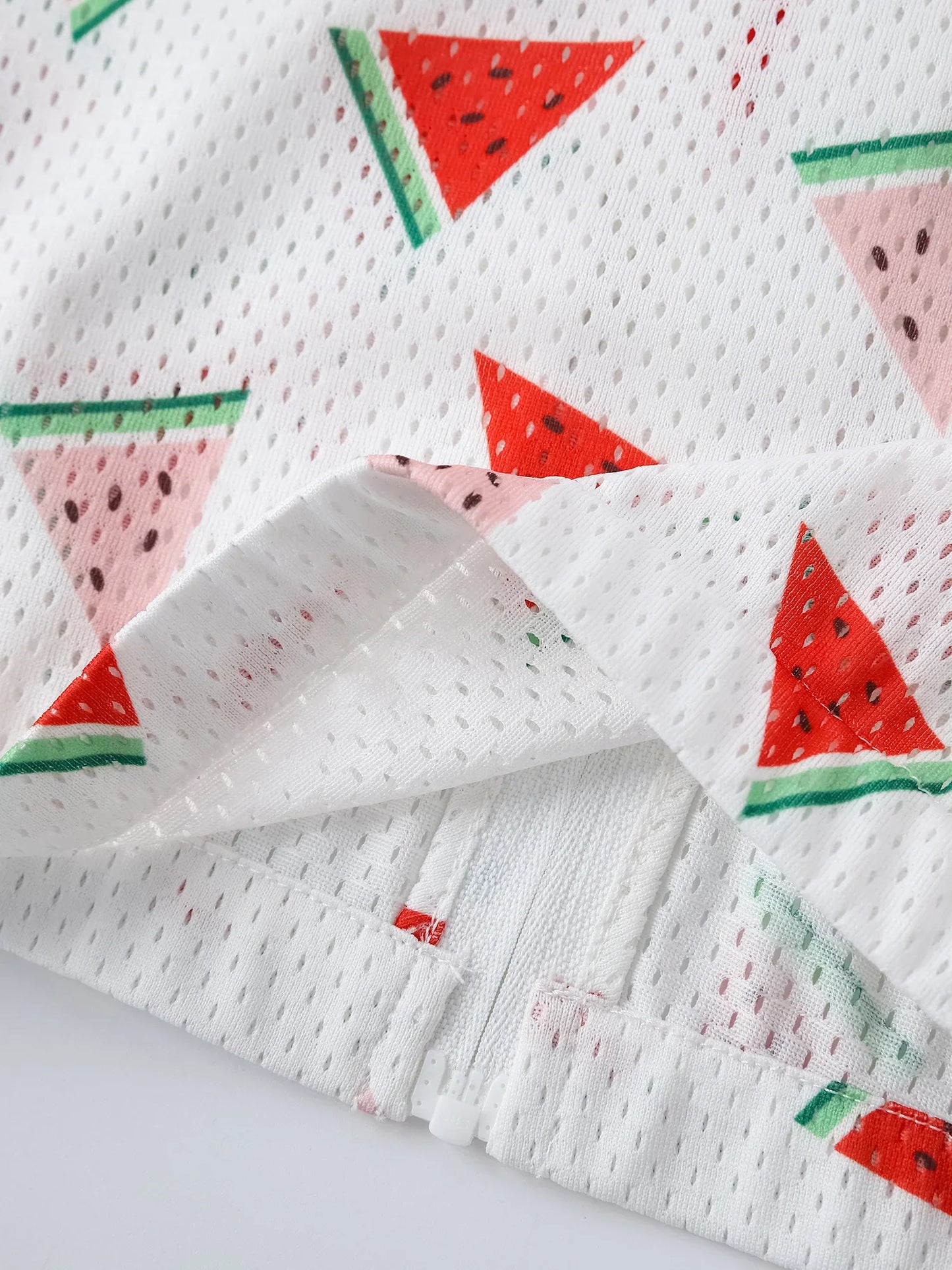 Kid All-Over Watermelon Print Mesh Hooded Zipped Jacket