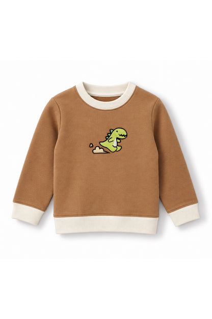 Boys Contrast Trim Running Dino Applique Sweatshirt