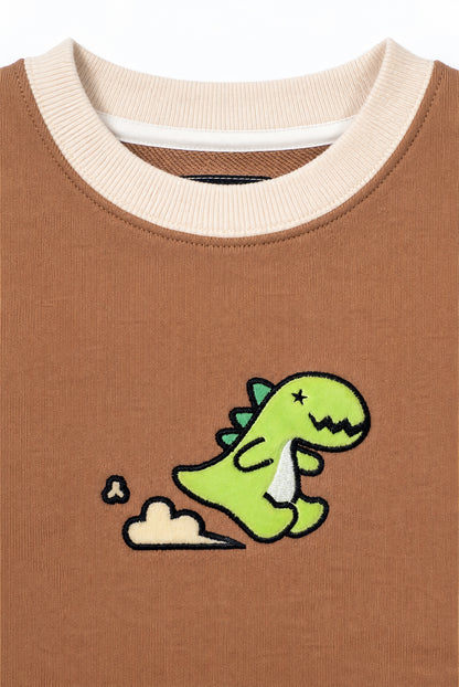 Boys Contrast Trim Running Dino Applique Sweatshirt