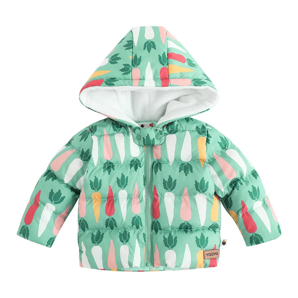 VAUVA Vauva FW23 - Baby Boys Carrot Print Coat with Hood (Green) Coat & Jacket