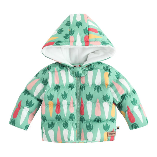 VAUVA Vauva FW23 - Baby Boys Carrot Print Coat with Hood (Green) Coat & Jacket