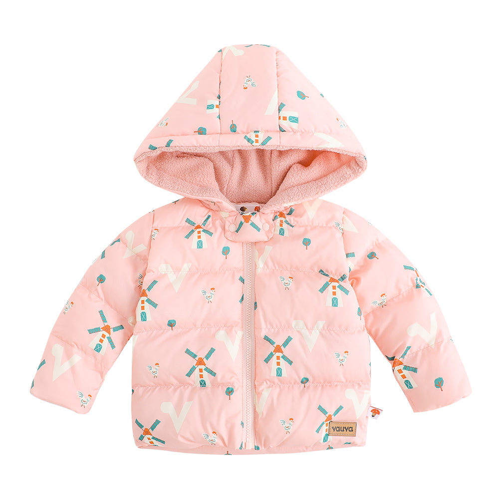 VAUVA Vauva FW23 - Baby Girls Pinwheel Print Coat with Hood (Pink) Coat &amp; Jacket