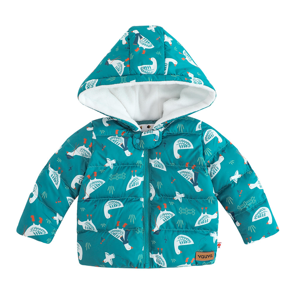 Vauva FW23 - Baby Boy White Goose All Over Print Padded Coat with Hood (Blue) product image front