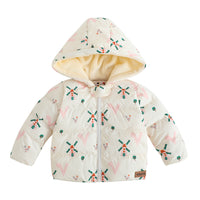 Vauva FW23 - Baby Girls Pinwheel All Over Print Padded Coat with Hood (White)