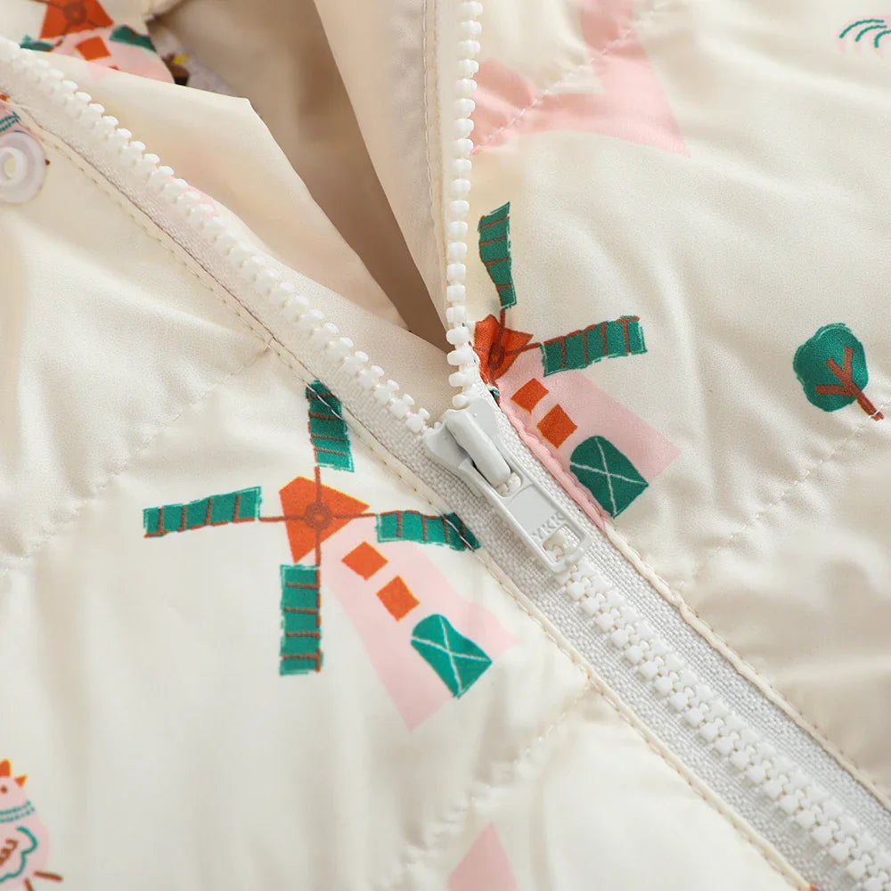 VAUVA Vauva FW23 - Baby Girls Pinwheel All Over Print Coat (White) Coat & Jacket