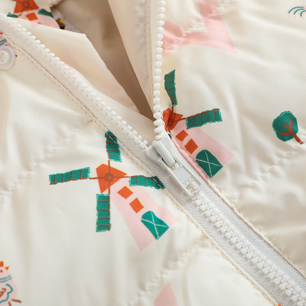 VAUVA Vauva FW23 - Baby Girls Pinwheel All Over Print Coat (White) Coat &amp; Jacket