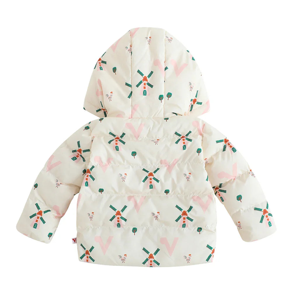 VAUVA Vauva FW23 - Baby Girls Pinwheel All Over Print Coat (White) Coat & Jacket