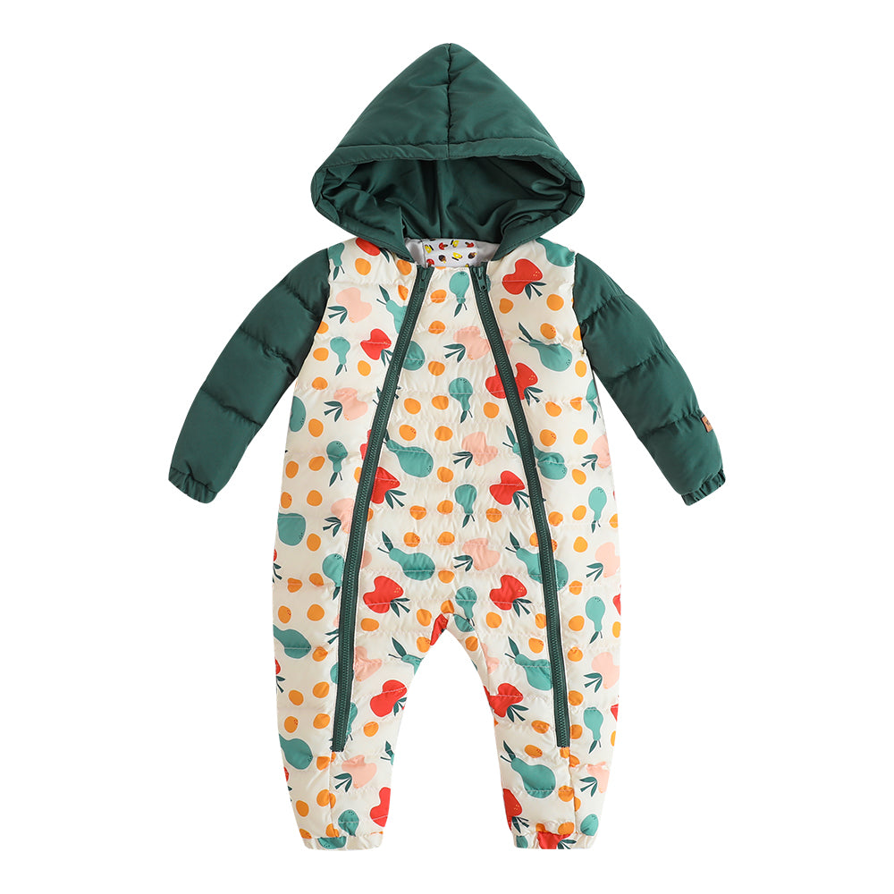 VAUVA Vauva FW23 - Baby Unisex Fruit All Over Print Cotton Hood Long Sleeve Romper (Green) Romper