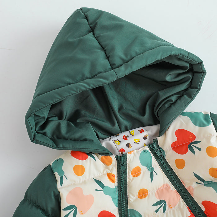 Vauva FW23 - Baby Unisex Fruit All Over Print Cotton Hood Long Sleeve Romper (Green)