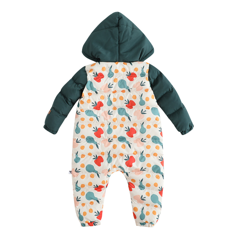 VAUVA Vauva FW23 - Baby Unisex Fruit All Over Print Cotton Hood Long Sleeve Romper (Green) Romper