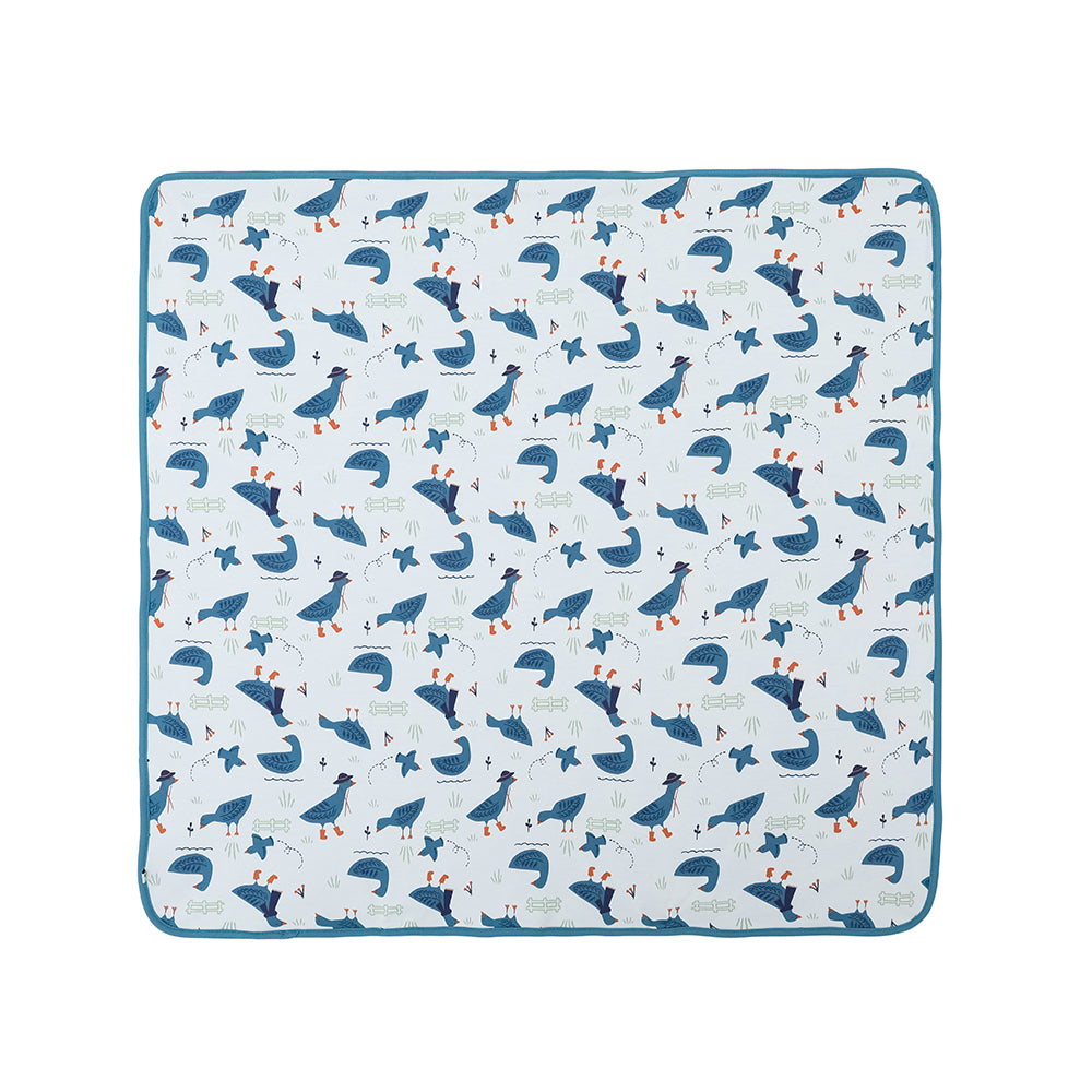Vauva FW23 - Baby Boy White Goose All Over Print Cotton Blanket (Blue) - My Little Korner