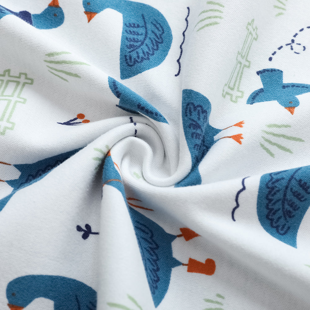 Vauva FW23 - Baby Boy White Goose All Over Print Cotton Blanket (Blue) - My Little Korner