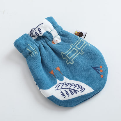 VAUVA Vauva FW23 - Baby Boy White Goose All Over Print Cotton Mittens (Blue)