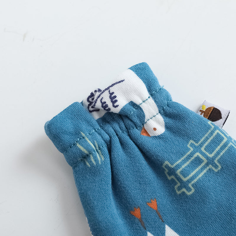 Vauva FW23 - Baby Boy White Goose All Over Print Cotton Mittens (Blue)