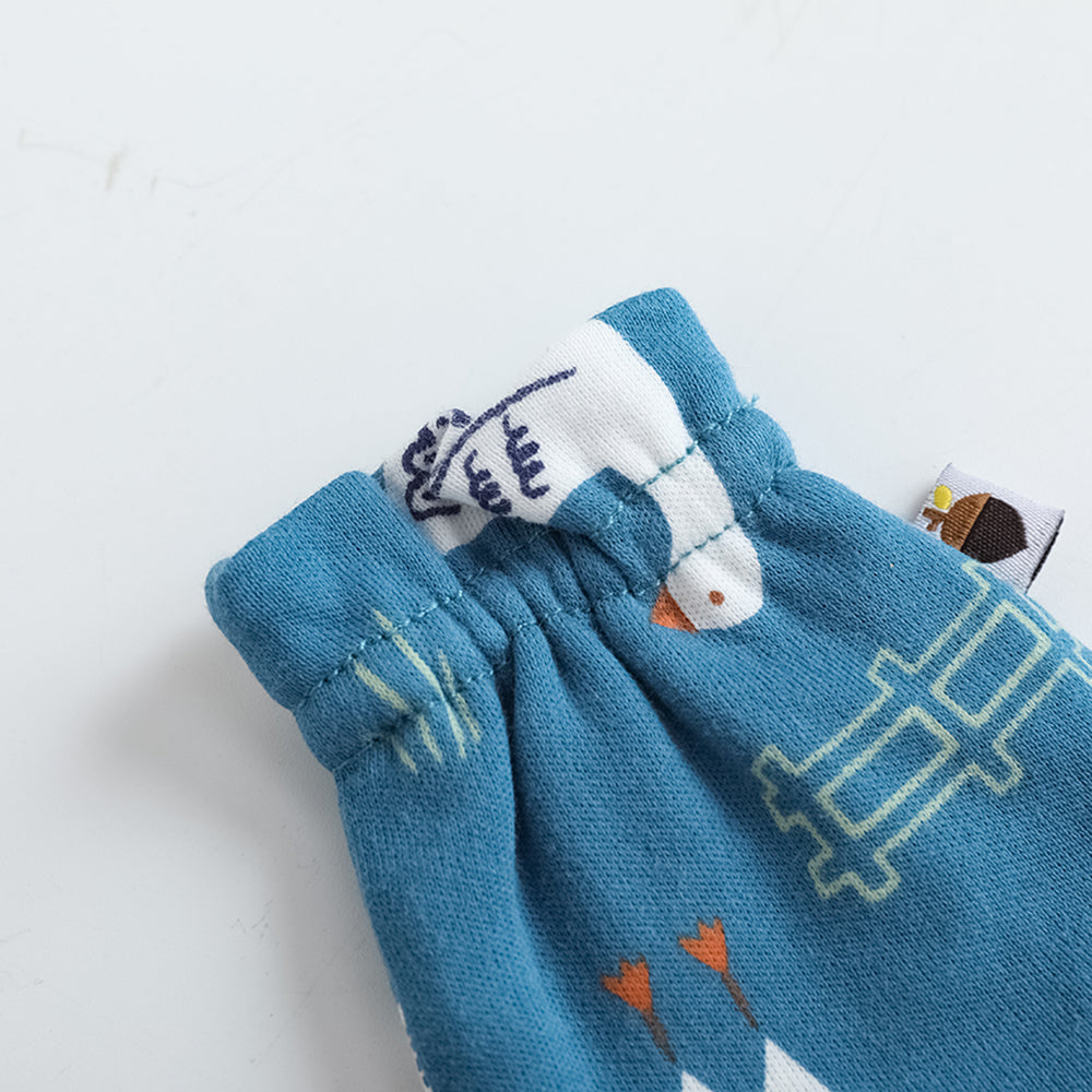 VAUVA Vauva FW23 - Baby Boy White Goose All Over Print Cotton Mittens (Blue)