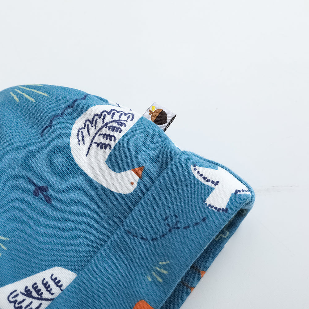 VAUVA Vauva FW23 - Baby Boy White Goose All Over Print Cotton Hat (Blue) Hat