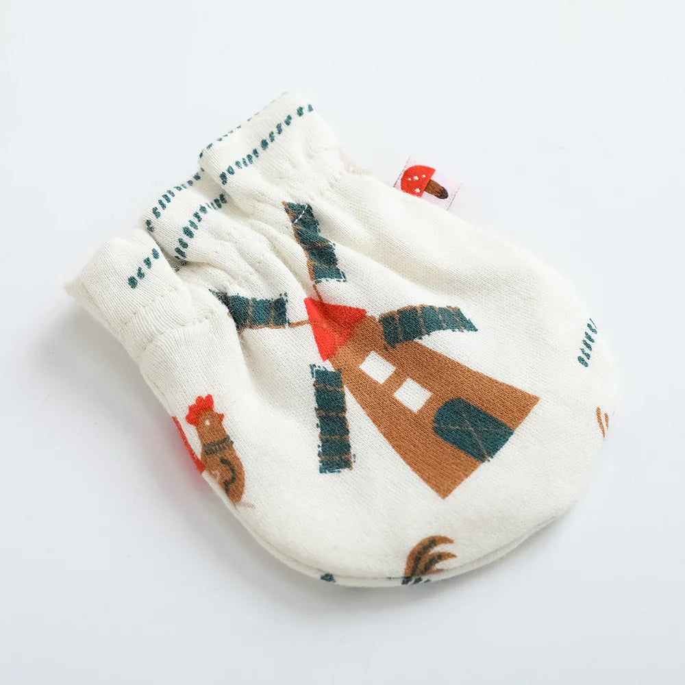 VAUVA Vauva FW23 - Baby Girls Pinwheel All Over Print Cotton Mittens (White)