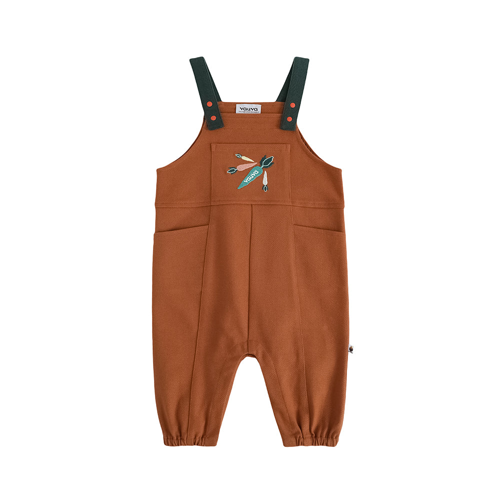 VAUVA Vauva FW23 - Baby Boys Carrot Embroidery Cotton Dungarees (Brown) Dungarees