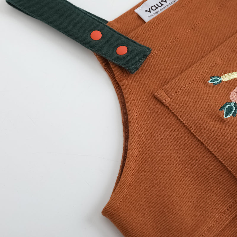 Vauva FW23 - Baby Boys Carrot Embroidery Cotton Dungarees (Brown) - My Little Korner