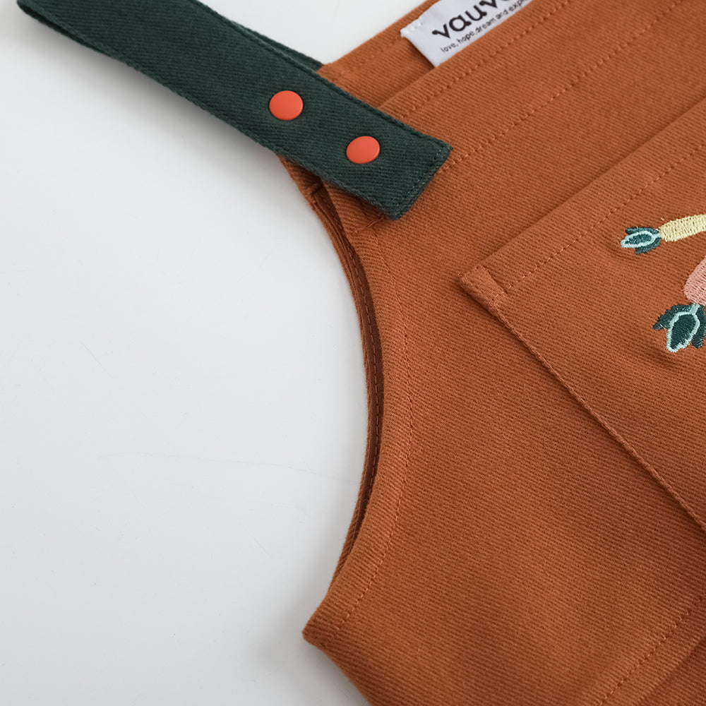 VAUVA Vauva FW23 - Baby Boys Carrot Embroidery Cotton Dungarees (Brown) Dungarees