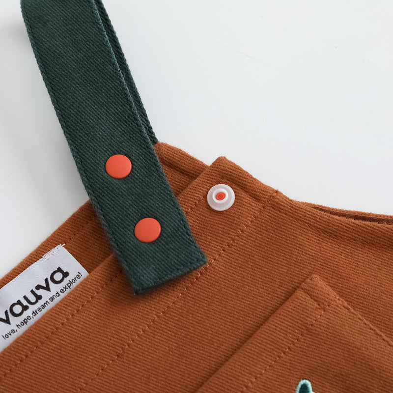 Vauva FW23 - Baby Boys Carrot Embroidery Cotton Dungarees (Brown) - My Little Korner