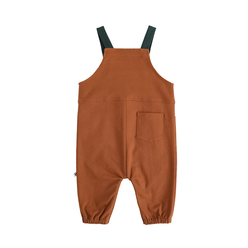 Vauva FW23 - Baby Boys Carrot Embroidery Cotton Dungarees (Brown) product image back