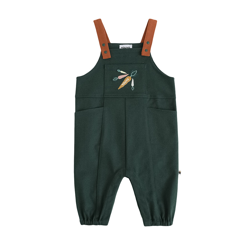Vauva FW23 - Baby Boys Carrot Embroidery Cotton Dungarees (Green)Vauva FW23 - Baby Boys Carrot Embroidery Cotton Dungarees (Green) product image front