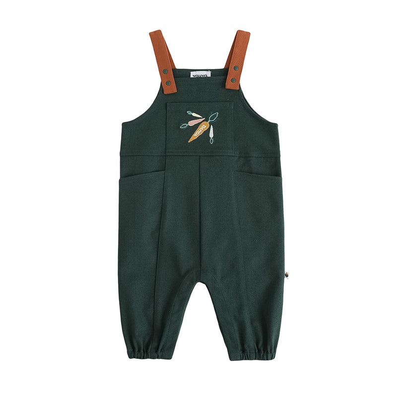 Vauva FW23 - Baby Boys Carrot Embroidery Cotton Dungarees (Green)Vauva FW23 - Baby Boys Carrot Embroidery Cotton Dungarees (Green) product image front