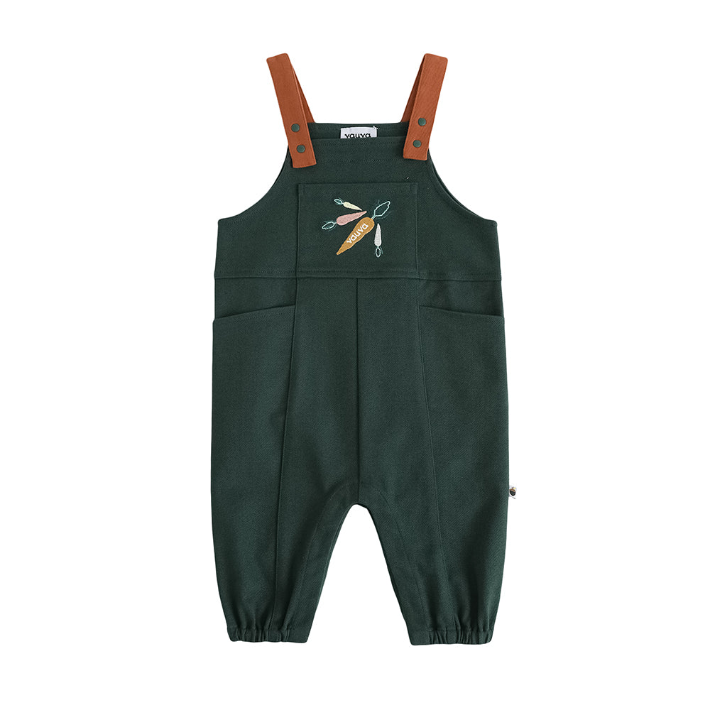 VAUVA Vauva FW23 - Baby Boys Carrot Embroidery Cotton Dungarees (Green) Dungarees