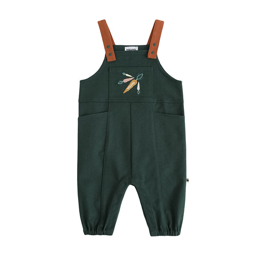 VAUVA Vauva FW23 - Baby Boys Carrot Embroidery Cotton Dungarees (Green) Dungarees