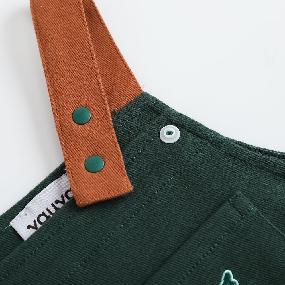 Vauva FW23 - Baby Boys Carrot Embroidery Cotton Dungarees (Green) - My Little Korner