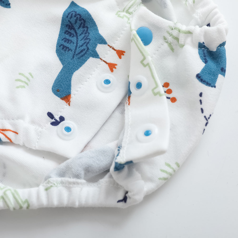 VAUVA Vauva FW23 - Baby Boy White Goose All Over Print Cotton Long Sleeve Bodysuit (White) Bodysuit