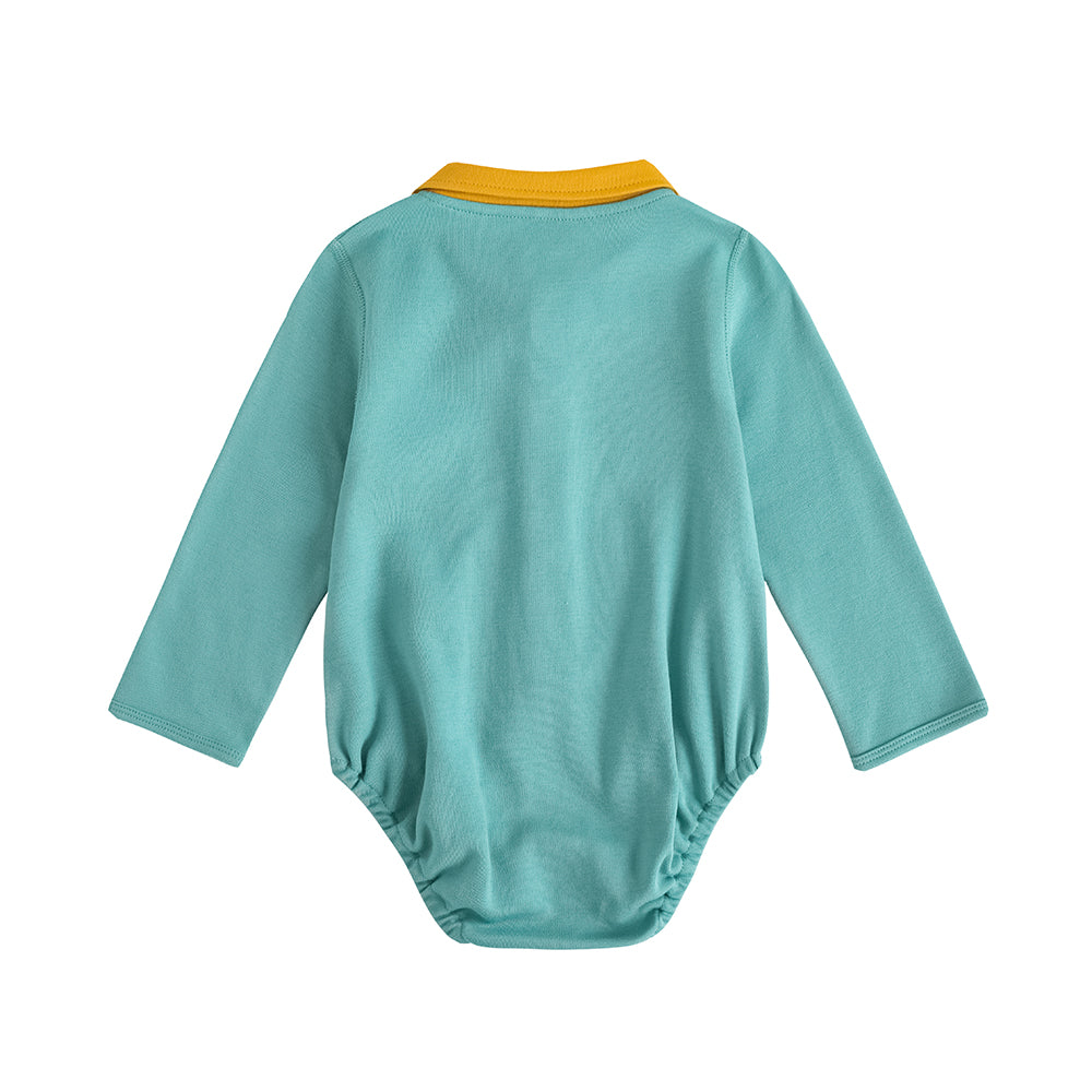 VAUVA Vauva FW23 - Baby Boy Carrot Pattern Cotton Polo Long Sleeve Bodysuit (Green) Bodysuit